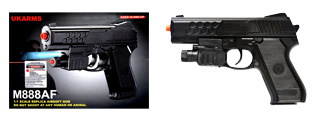 UK ARMS AIRSOFT M888AF SPRING PISTOL W/ FLASHLIGHT & LASER - BLACK