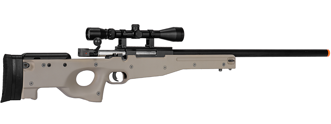 WELLFIRE MK96 BOLT ACTION AWP AIRSOFT SNIPER RIFLE W/ SCOPE - TAN - Click Image to Close
