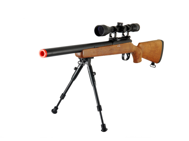 WELL MB02WAB VSR-10 BOLT ACTION RIFLE w/SCOPE & BIPOD (COLOR: WOOD) - Click Image to Close