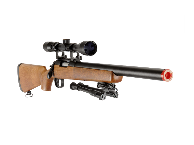 WELL MB02WAB VSR-10 BOLT ACTION RIFLE w/SCOPE & BIPOD (COLOR: WOOD) - Click Image to Close