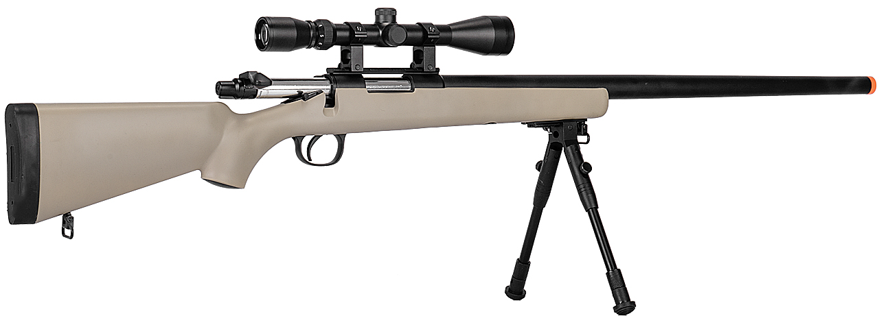 WELL MB03TAB VSR-10 BOLT ACTION RIFLE w/SCOPE & BIPOD (COLOR: TAN) - Click Image to Close