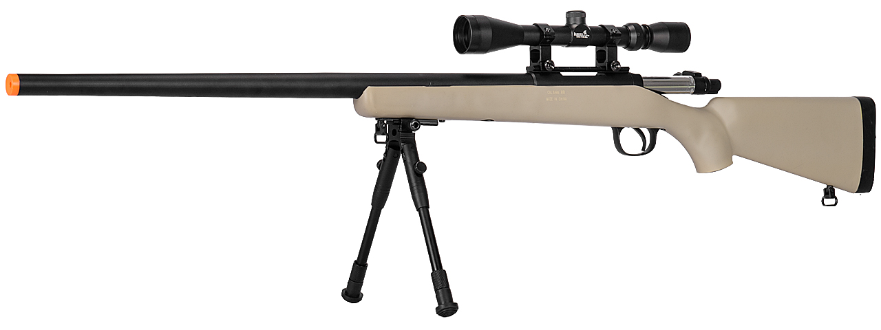 WELL MB03TAB VSR-10 BOLT ACTION RIFLE w/SCOPE & BIPOD (COLOR: TAN) - Click Image to Close