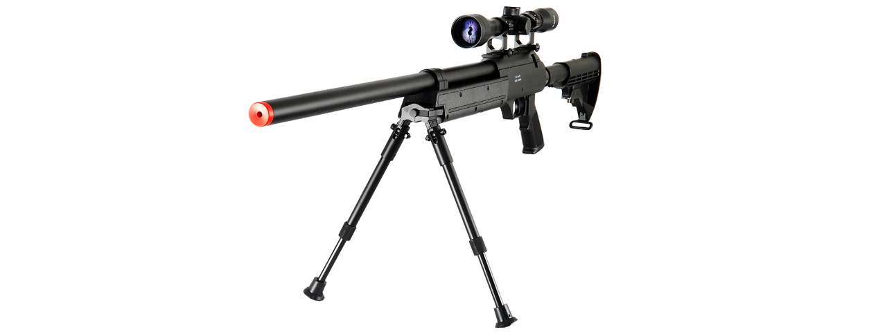 Well Fire MB06 Airsoft Bolt Action Sniper Rifle w/ Scope & Bipod (Color: Black) - Click Image to Close