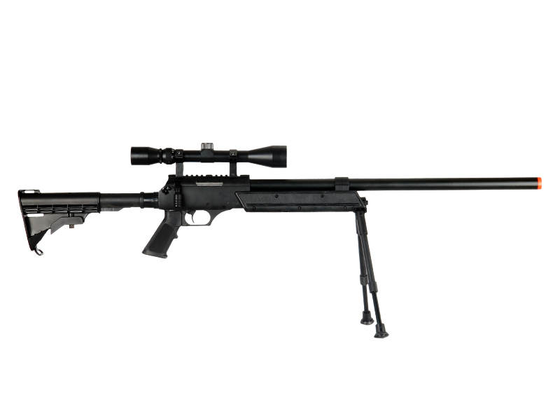 Well Fire MB06 Airsoft Bolt Action Sniper Rifle w/ Scope & Bipod (Color: Black) - Click Image to Close