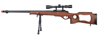 WELL AIRSOFT MB09WAB BOLT ACTION RIFLE W/ FLUTED BARREL, SCOPE, BIPOD