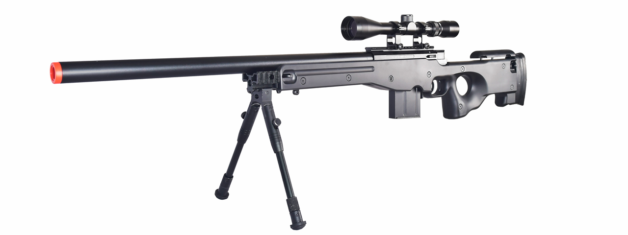 WELL AIRSOFT L96 AWS BOLT ACTION RIFLE W/ BIPOD AND SCOPE - BLACK - Click Image to Close