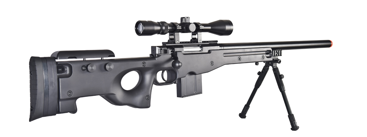 WELL AIRSOFT L96 AWS BOLT ACTION RIFLE W/ BIPOD AND SCOPE - BLACK - Click Image to Close