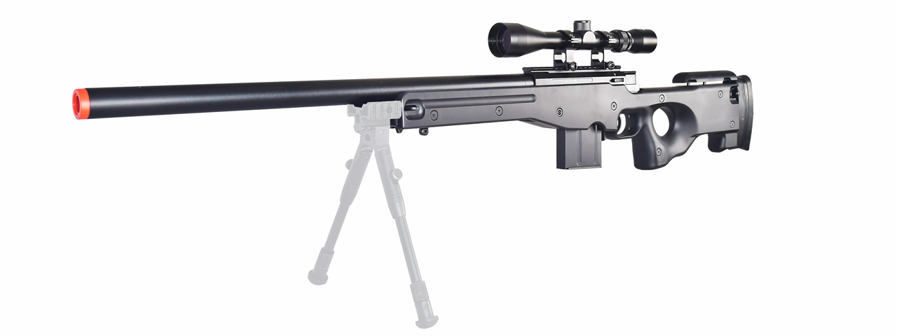 WELL AIRSOFT L96 AWS BOLT ACTION RIFLE W/ SCOPE - BLACK - Click Image to Close