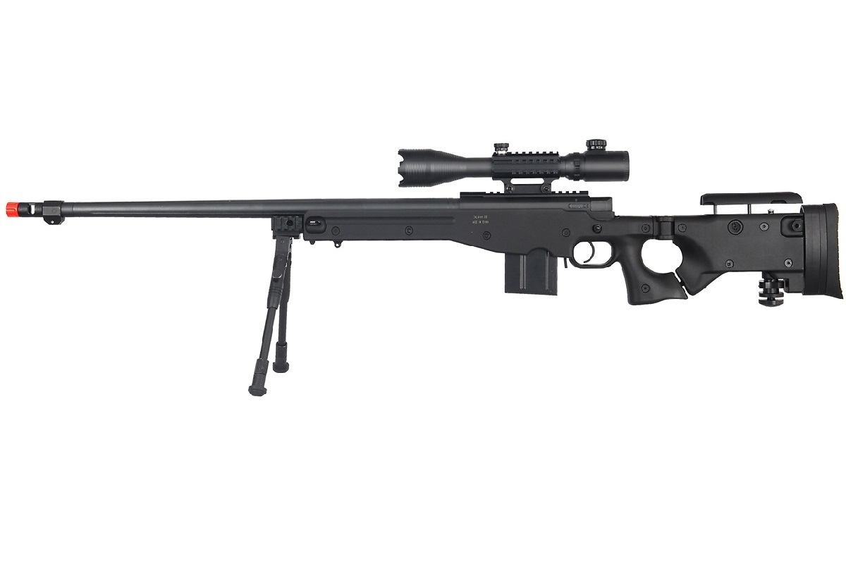 WELL MB4403BAB2 BOLT ACTION RIFLE w/FLUTED BARREL, ILLUMINATED SCOPE & BIPOD (COLOR: BLACK)