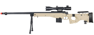 WELL MB4403TAB2 BOLT ACTION RIFLE w/FLUTED BARREL, ILLUMINATED SCOPE & BIPOD (COLOR: TAN)