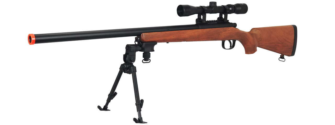 AGM MP001AAB BOLT ACTION SNIPER RIFLE w/ SCOPE & BI-POD (COLOR: WOOD)