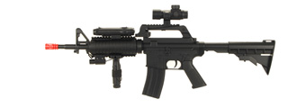 Well Fire MR744 M4 RIS Airsoft Spring Rifle w/ Adjustable Stock, Red Dot, Flashlight (Color: Black)