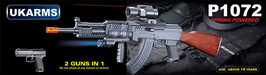 UKARMS P1072 Tactical AK47 Spring Rifle w/ Laser and Flashlight plus Bonus Spring Pistol Combo Pack