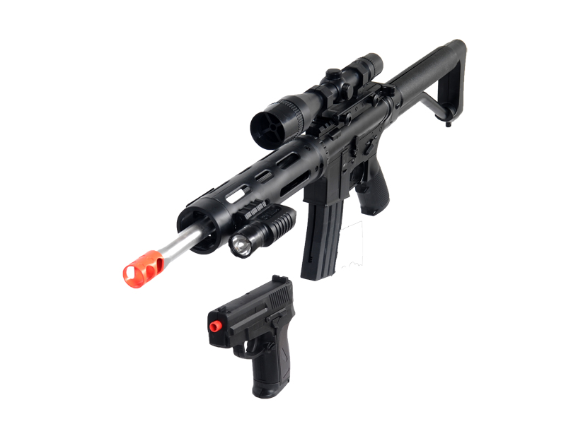 UKARMS P1136 Spring Rifle w/ Scope, Laser, & Flashlight and Bonus P618 Spring Pistol in Combo Box - Click Image to Close