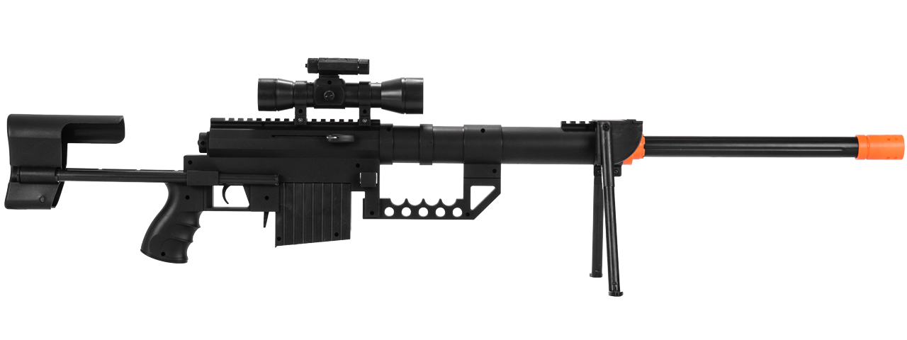 UK Arms P1200 M200 Airsoft Spring Sniper Rifle w/ Scope, Bipod, and Laser (Color: Black)