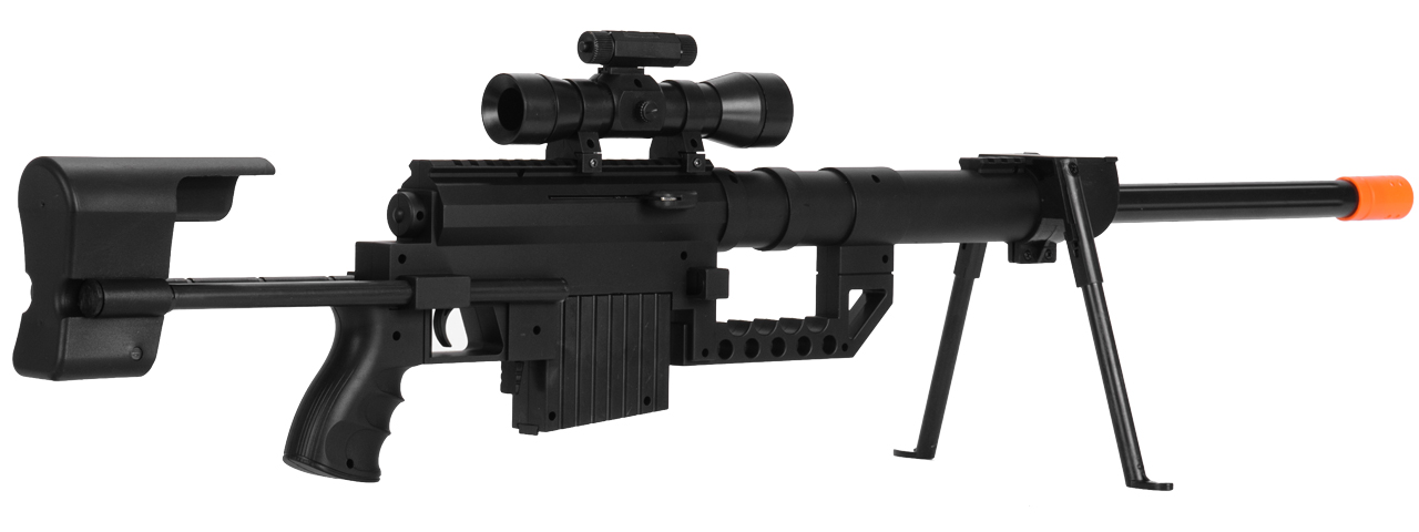 UK Arms P1200 M200 Airsoft Spring Sniper Rifle w/ Scope, Bipod, and Laser (Color: Black)