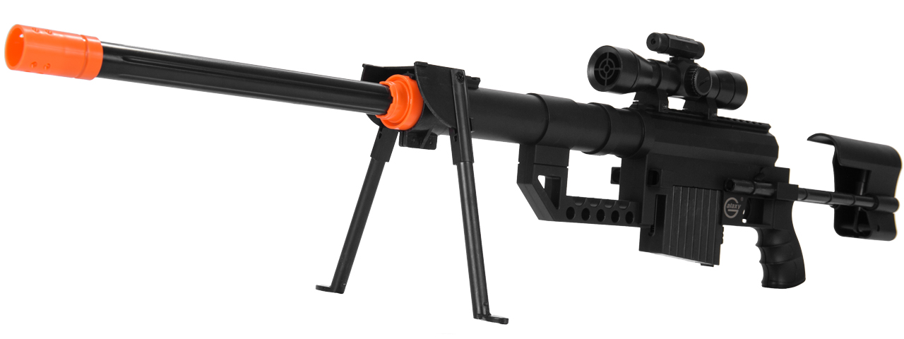 UK Arms P1200 M200 Airsoft Spring Sniper Rifle w/ Scope, Bipod, and Laser (Color: Black) - Click Image to Close