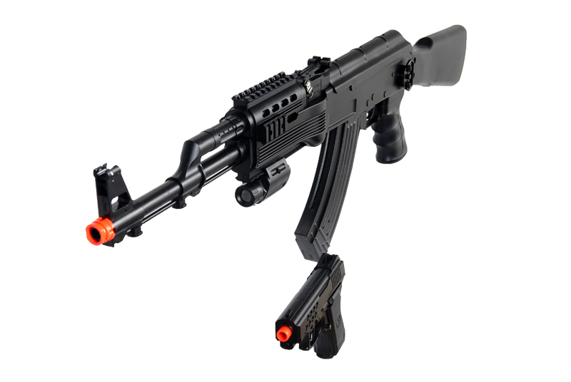 UKARMS P1247 Tactical AK-47 Spring Rifle, full stock with Bonus Spring Pistol Combo Pack - Click Image to Close