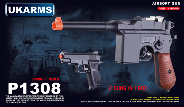 UKARMS P1308 High performance Spring Pistol Set (Includes 2 guns in 1 package)