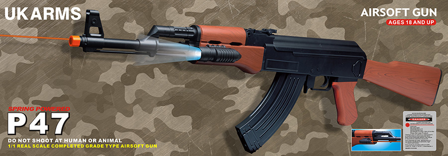 UK ARMS AIRSOFT SPRING AK-47 RIFLE W/ LASER/FLASHLIGHT - BLACK/WOOD - Click Image to Close