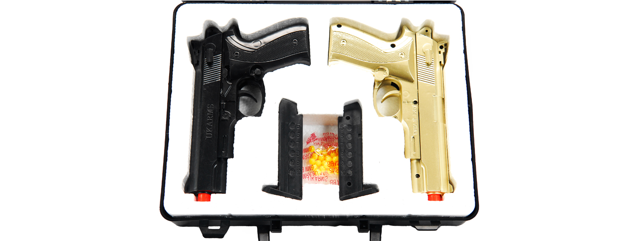 P628GB UKARMS 2 SPRING PISTOLS IN COMBO PACK (BLACK AND GOLD) - Click Image to Close