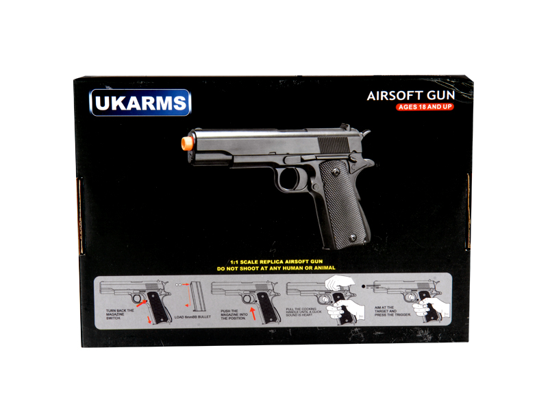UKARMS P819 Metal Spring Pistol, 8.5", Black - Click Image to Close
