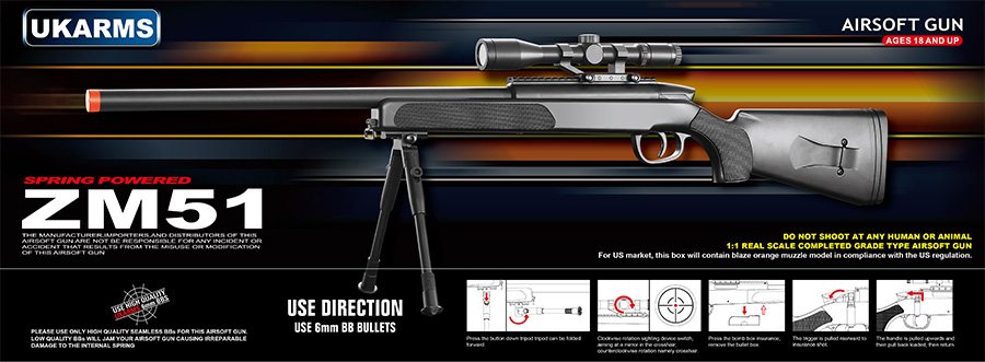 CYMA AIRSOFT MK51 BOLT ACTION SNIPER RIFLE W/ SCOPE - BLACK