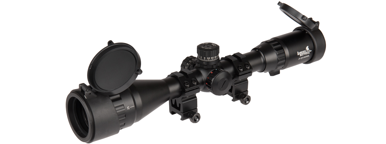 Lancer Tactical 3-12X40 AOL Red/Green/Blue Illuminated Scope (Color: Black) - Click Image to Close