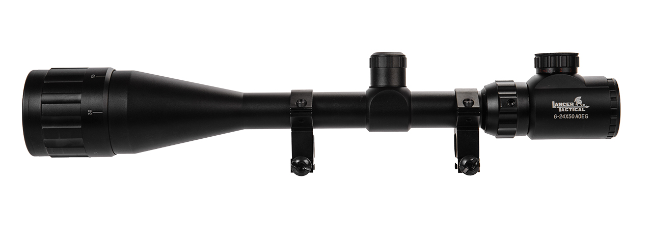 Lancer Tactical AOEG 6-24X50 Red & Green Illuminated Scope (Color: Black) - Click Image to Close