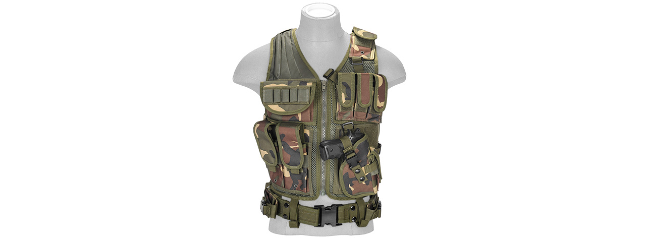Lancer Tactical CA-310W Cross Draw Vest in Woodland - Click Image to Close