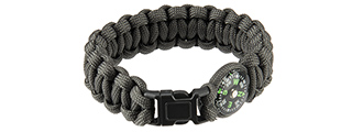 CA-5043 9" PARACORD BRACELET, SMALL BUCKLE W/ COMPASS (GRAY)