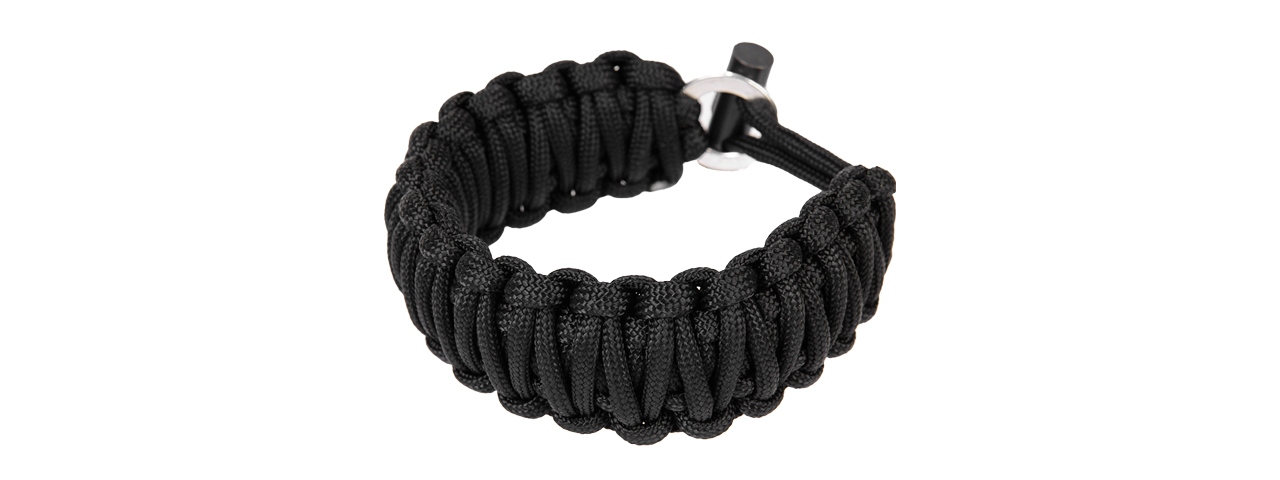 CA-5044 9-INCH PARACORD BRACELET W/FLINT AND STEEL BUCKLE (BLACK)