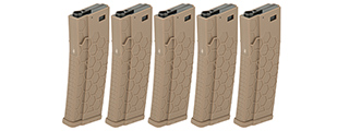 DYTAC HEXMAG AIRSOFT 120RDS MAGAZINES FOR M4 AEGS 5 PACK - TAN