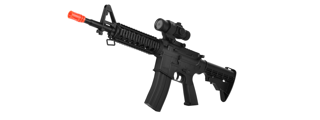WELL D99 LPEG FULL-AUTO M4 RIS AEG AIRSOFT RIFLE W/ MOCK SCOPE (BLACK) - Click Image to Close