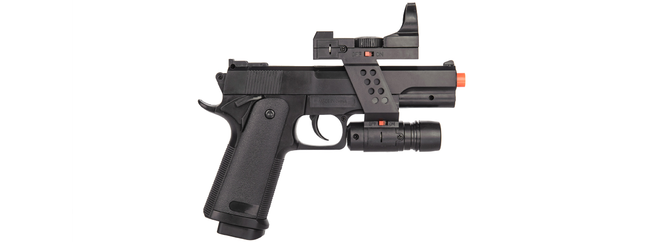 G153BAF M1911 Spring Pistol (Black w/ Flashlight, Sight, Laser
