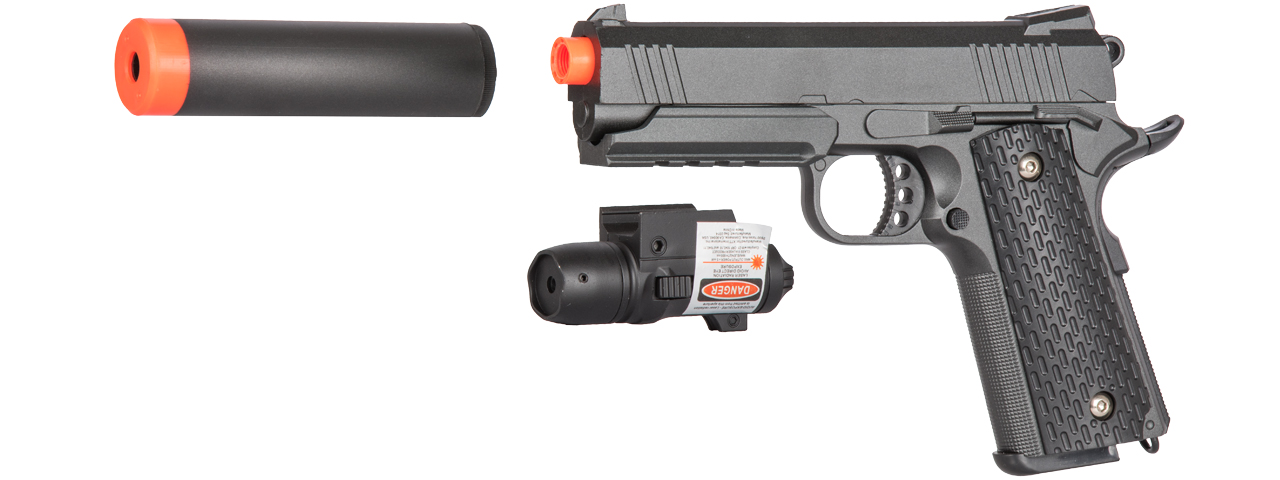 G25A Lancer Tactical Spring Metal Pistol w/ Laser (Grey) - Click Image to Close