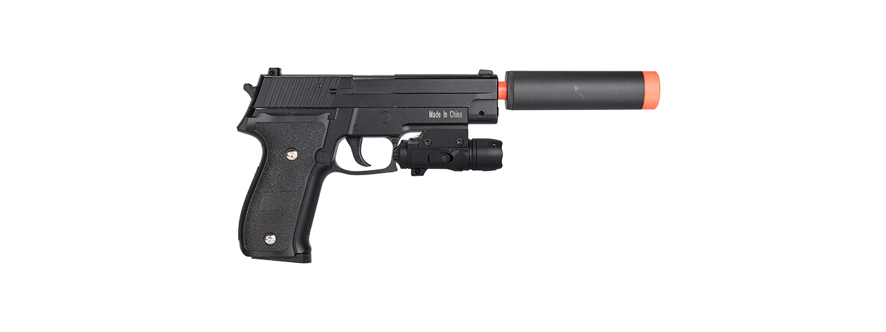 G26A Spring Pistol w/ Laser & Suppressor (Black) - Click Image to Close