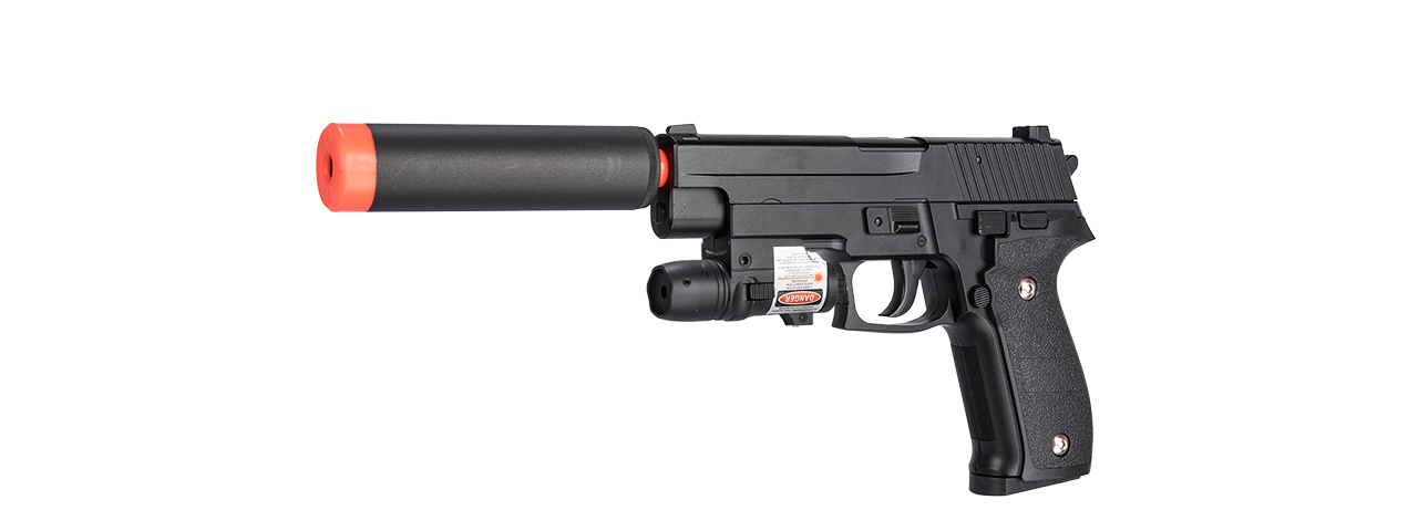 G26A Spring Pistol w/ Laser & Suppressor (Black) - Click Image to Close