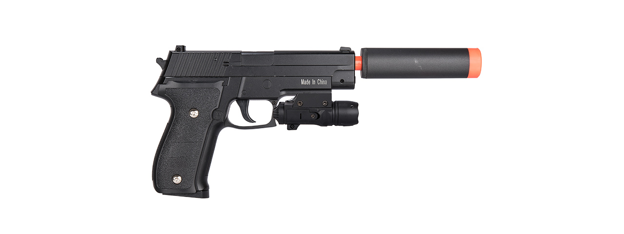 G26A Spring Pistol w/ Laser & Suppressor (Black) - Click Image to Close