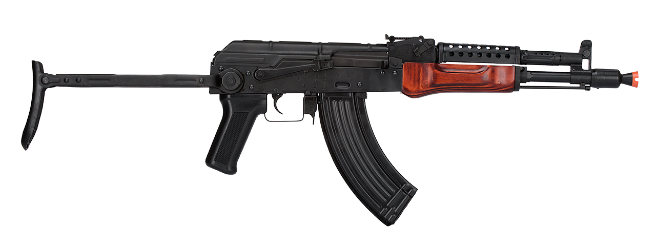 LCT-MG-MS-AEG LCT Airsoft Stamped Steel AK-74 w/ Fold Stock (Black / Wood) - Click Image to Close