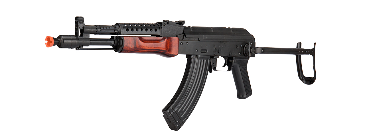 LCT-MG-MS-AEG LCT Airsoft Stamped Steel AK-74 w/ Fold Stock (Black / Wood) - Click Image to Close