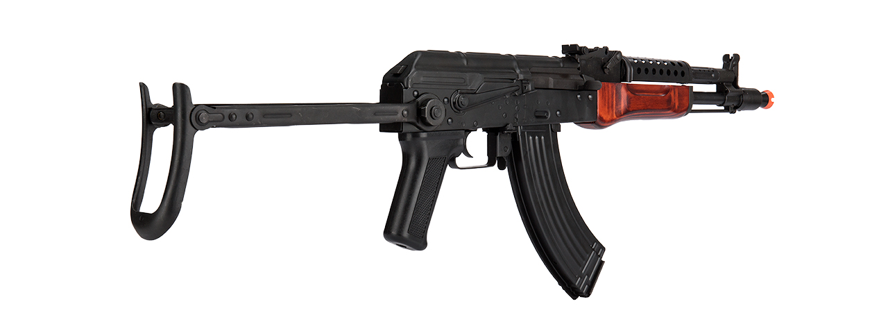 LCT-MG-MS-AEG LCT Airsoft Stamped Steel AK-74 w/ Fold Stock (Black / Wood) - Click Image to Close