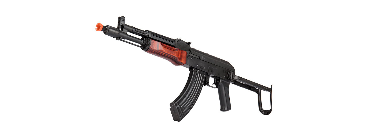 LCT-MG-MS-AEG LCT Airsoft Stamped Steel AK-74 w/ Fold Stock (Black / Wood) - Click Image to Close