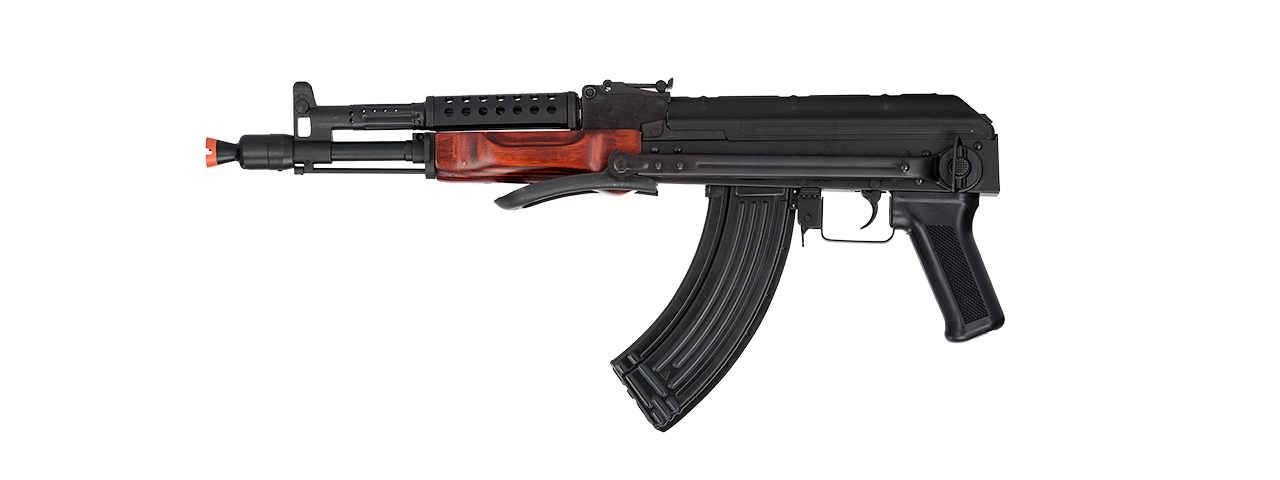 LCT-MG-MS-AEG LCT Airsoft Stamped Steel AK-74 w/ Fold Stock (Black / Wood) - Click Image to Close