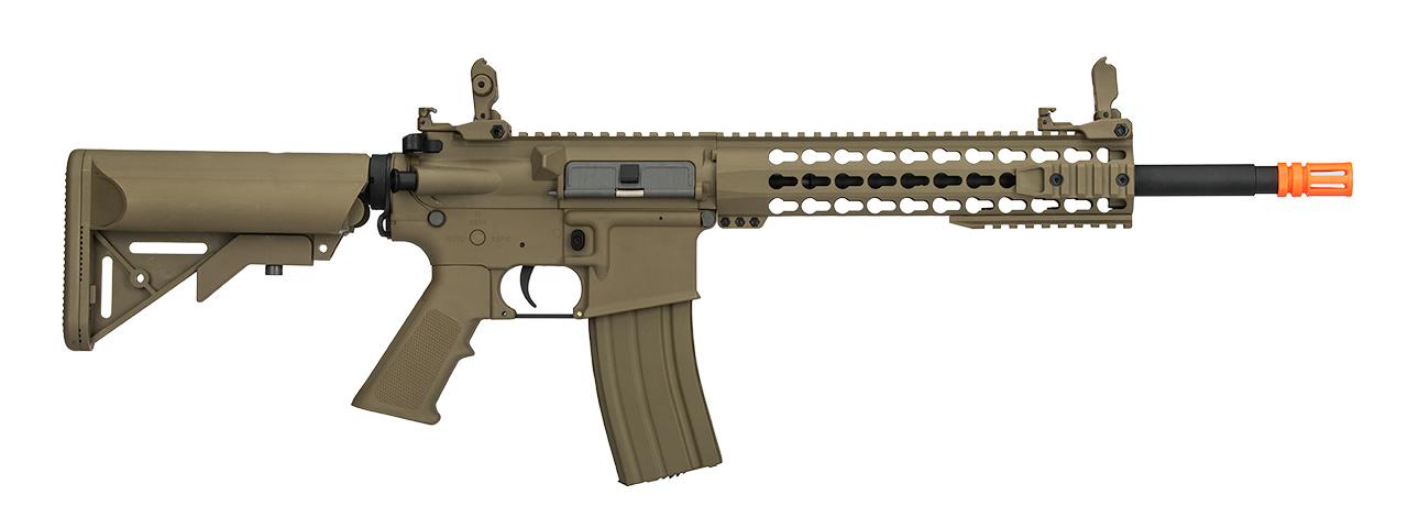 Lancer Tactical Low FPS Gen 2 10" Keymod M4 Carbine Airsoft AEG Rifle (Color: Tan) - Click Image to Close