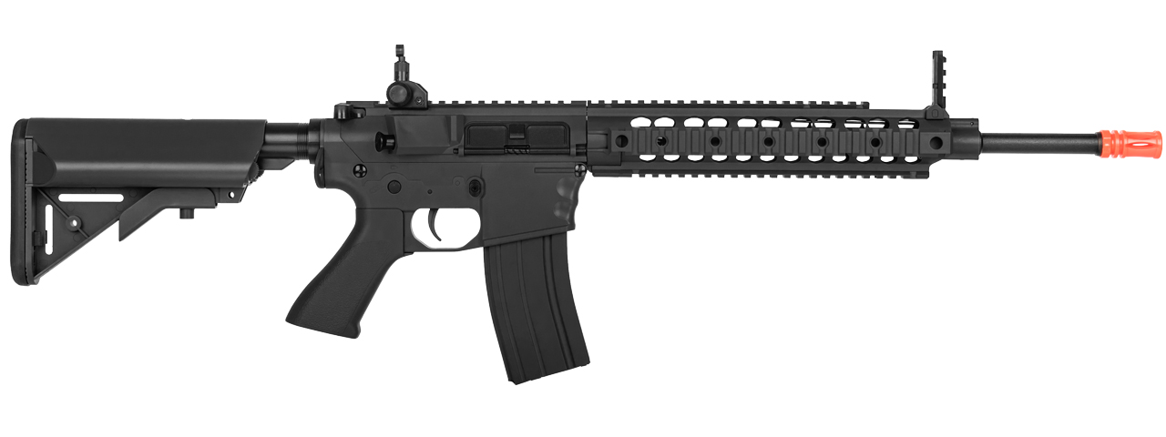 LT-27B 10" FREE FLOAT RAIL SR-16 AEG RIFLE w/ MOLDED LOWER RECEIVER HAND GRIP (BK) - Click Image to Close