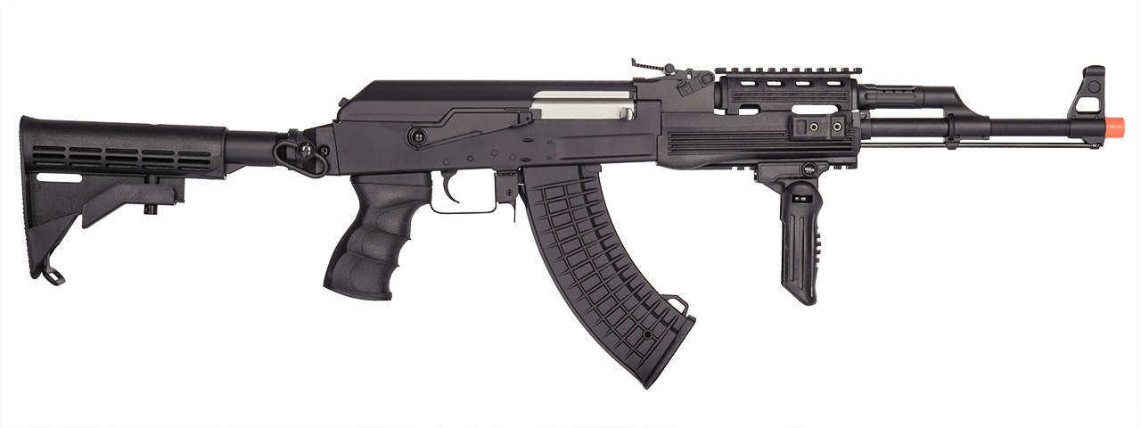 Lancer Tactical Airsoft Full Metal AK-47 AEG w/ LE Stock, Battery & Charger (Color: Black) - Click Image to Close