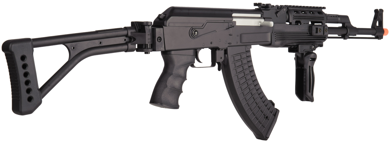 Lancer Tactical Folding Stock AK47 Airsoft AEG w/ Folding Stock, Battery, & Charger (Color: Black) - Click Image to Close