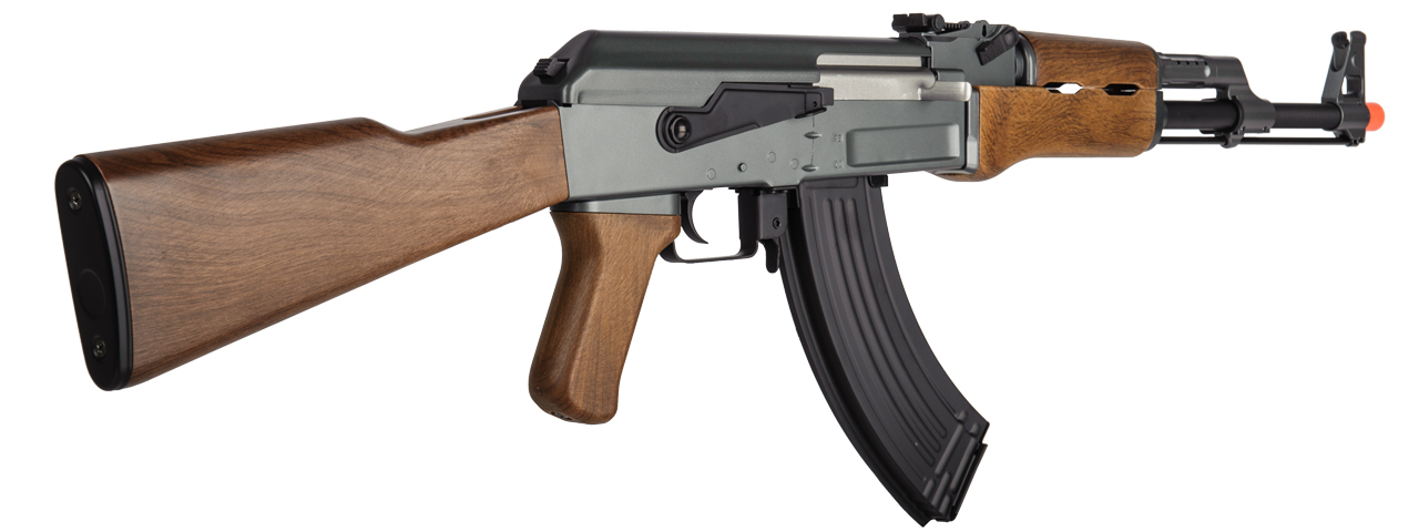 Lancer Tactical Airsoft Full Metal AK-47 AEG w/ Battery and Charger (Color: Black / Faux Wood) - Click Image to Close