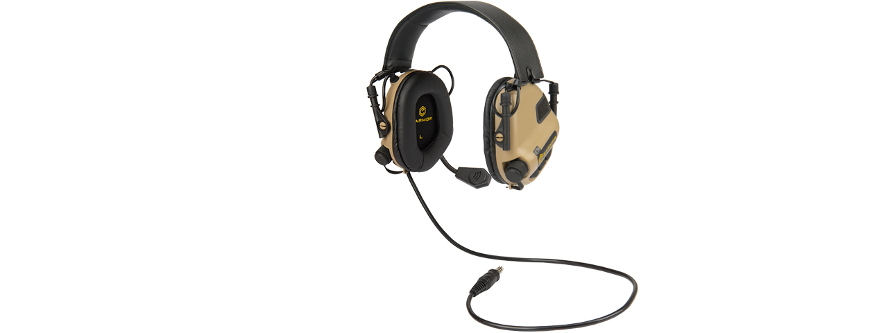 EARMOR M32 ELECTRONIC TACTICAL EARMUFFS W/ NATO INPUT - TAN - Click Image to Close